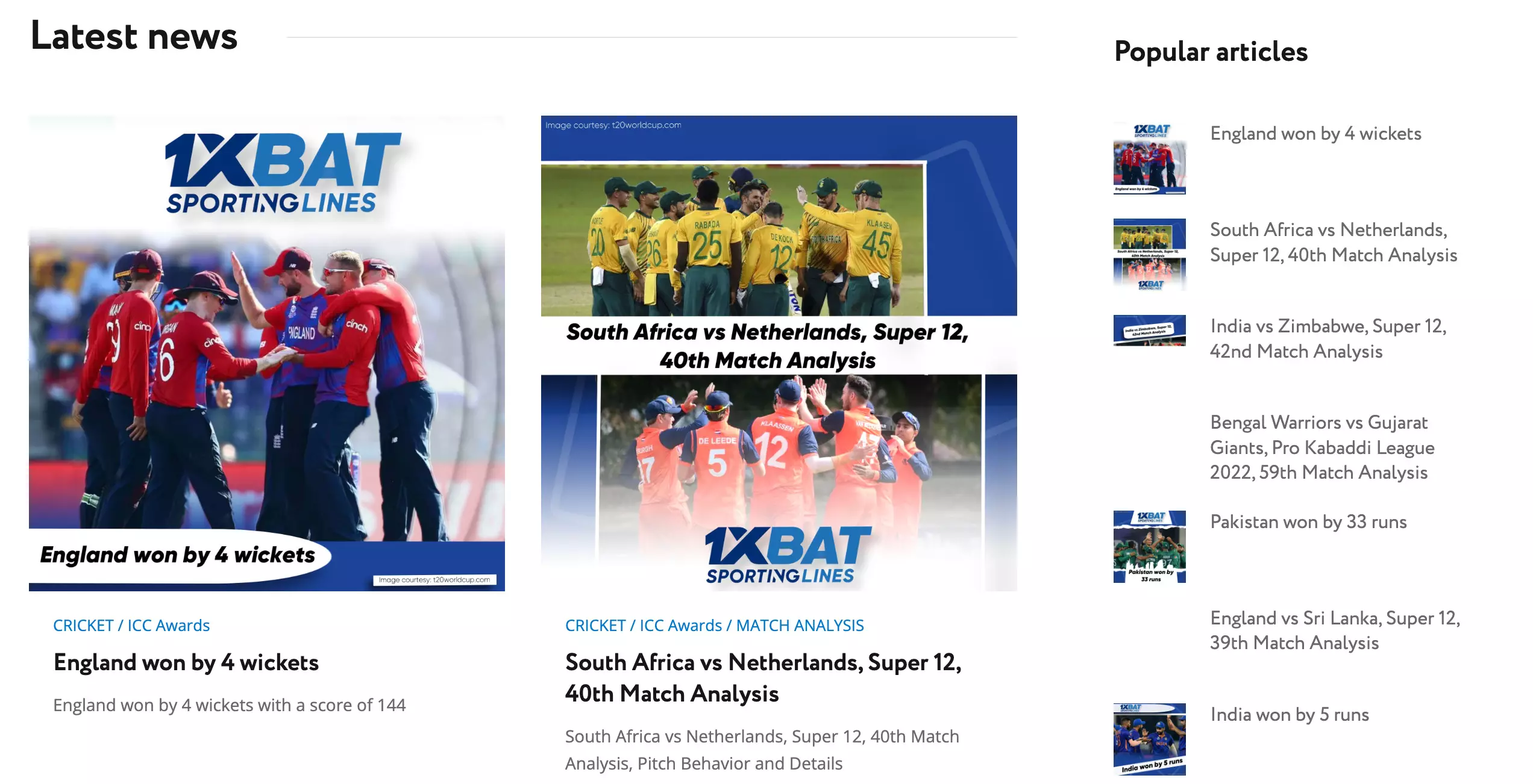 1xBat - a sports news website at first sight. 