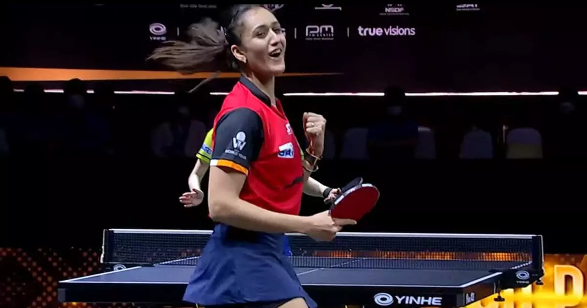 Manika Batra in her winning moment at Asian Cup 2022. (source: WTT Global)