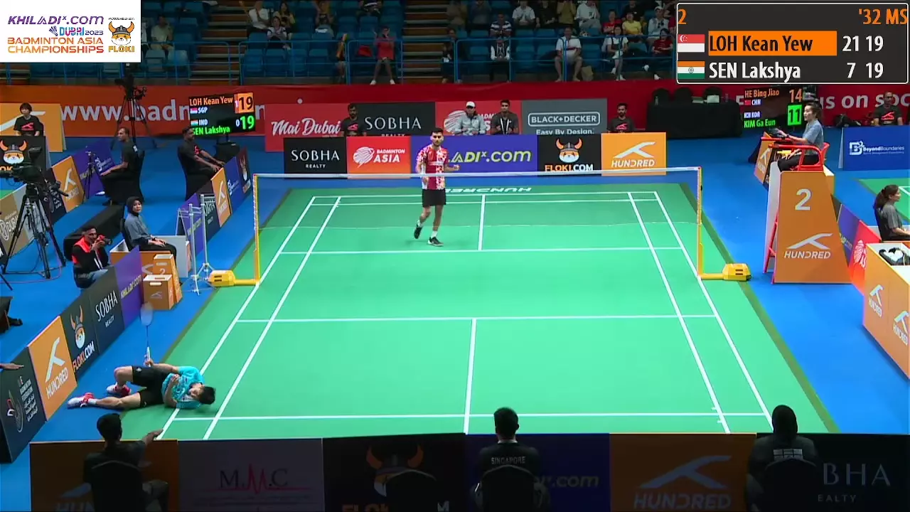 Lakshya Sen floors Loh Kean Yew with a smash and leads 20-19.