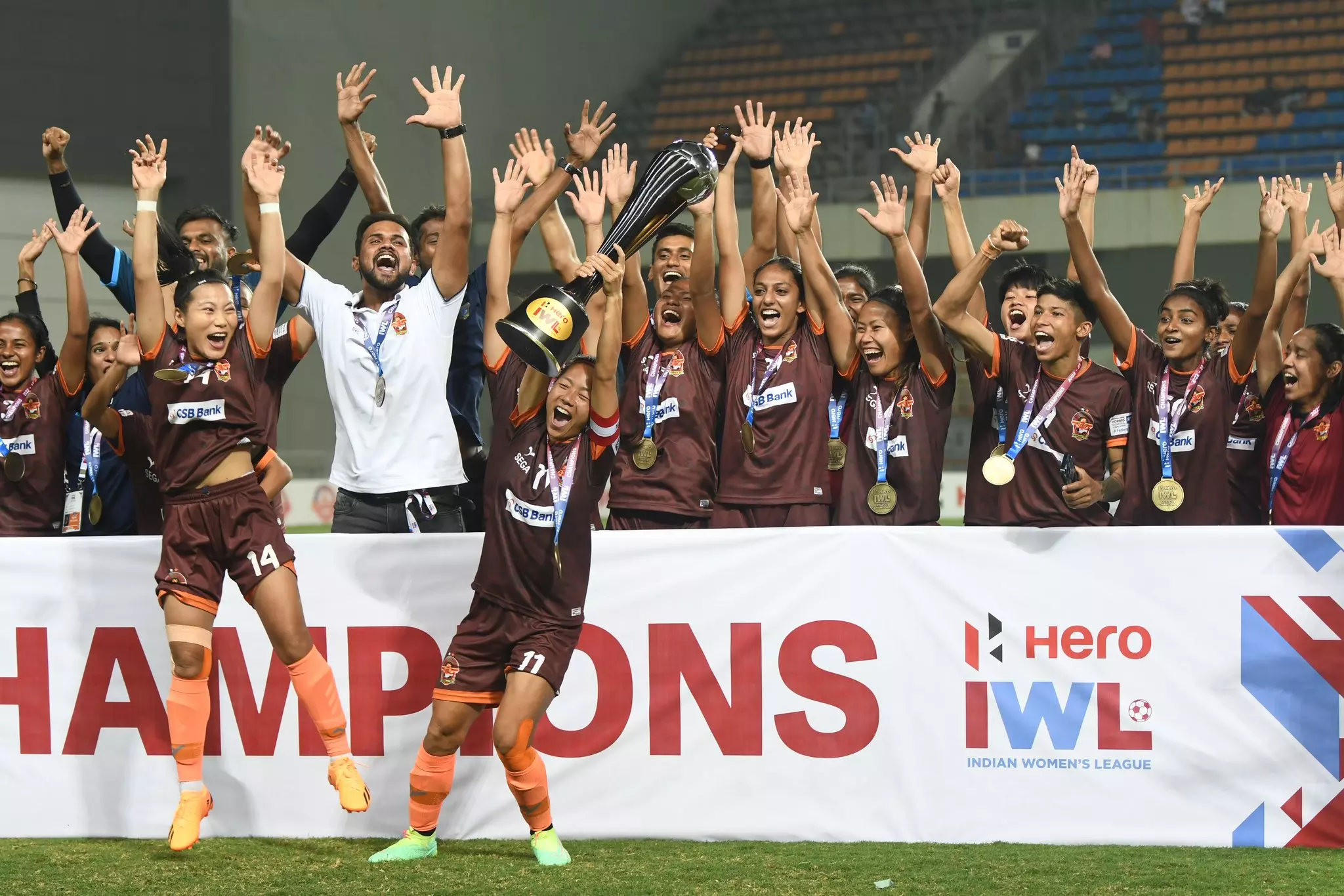 Gokulam Kerala FC celebrating IWL triumph (image via GKFC) 