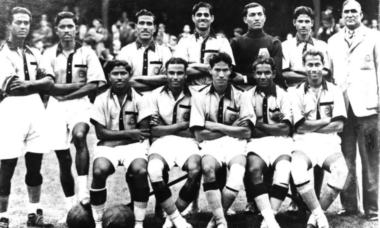 The Indian football team at the 1948 Olympics. A report of the match between India and France says 2 Indian players wore boots. (File Photo/Getty)