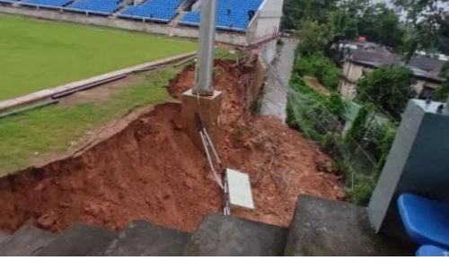 Part of Meghalaya football stadium, inaugurated last December, collapses