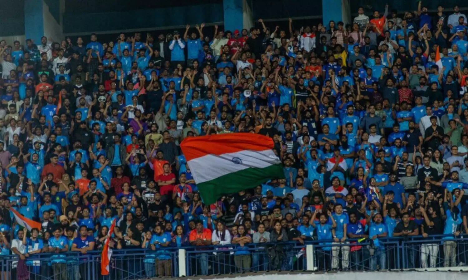 Indian football fans in Bengaluru(Image via AIFF) Indian football fans in Bengaluru(Image via AIFF)