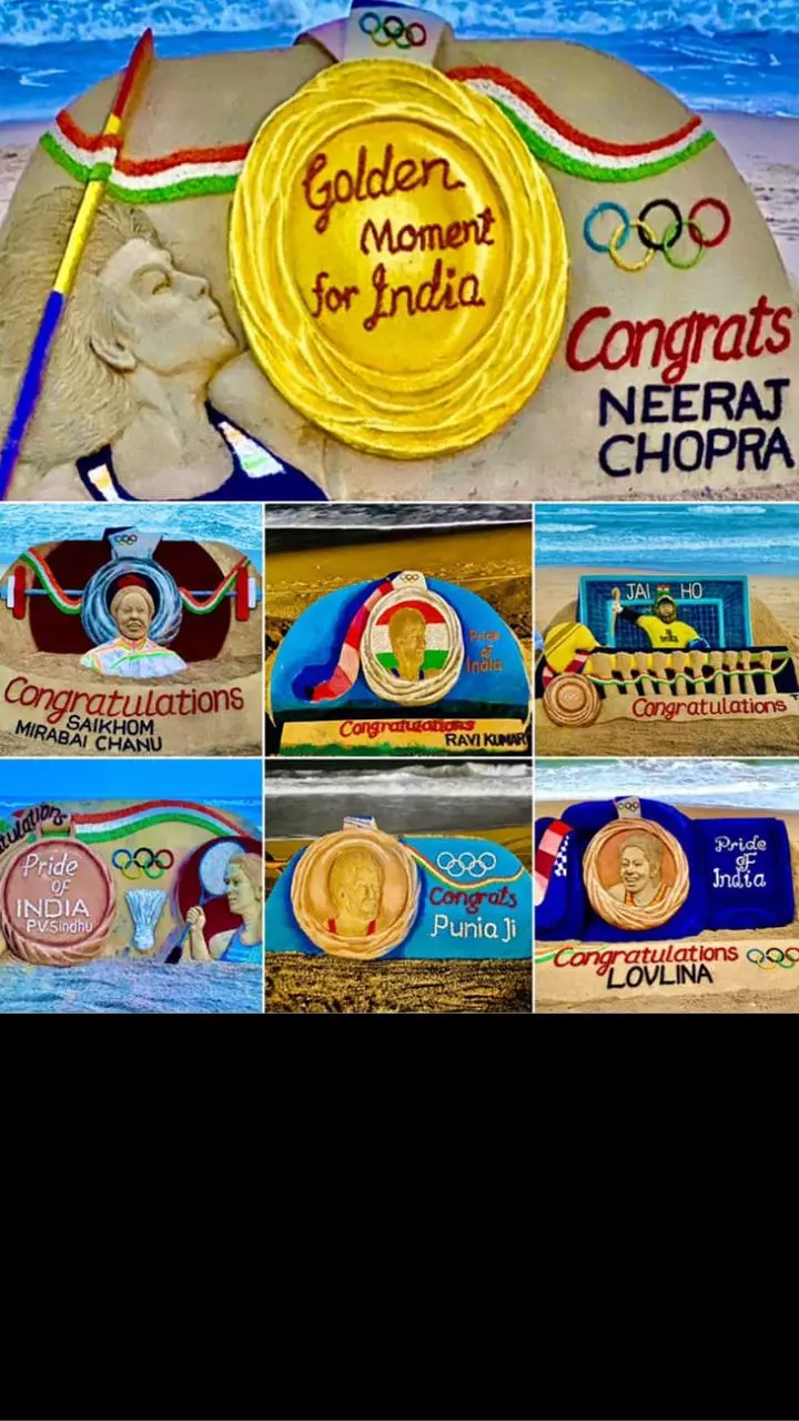 Sand artist Sudarsan Pattnaiks tribute to Indian Medalists at Tokyo Olympics 2020