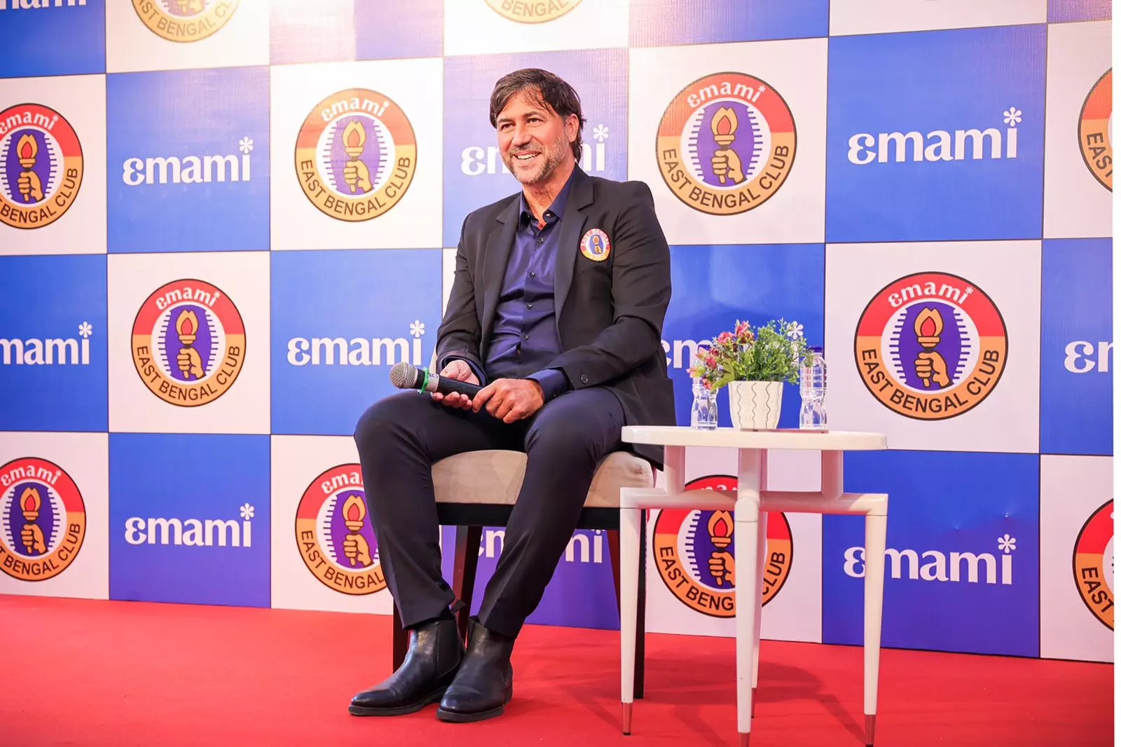 East Bengals newly appointed coach Carles Cuadrat addressing the media on the eve of the clubs Durand Cup match against Bangladesh Army at a news conference on Saturday in Kolkata. (Special Arrangement)