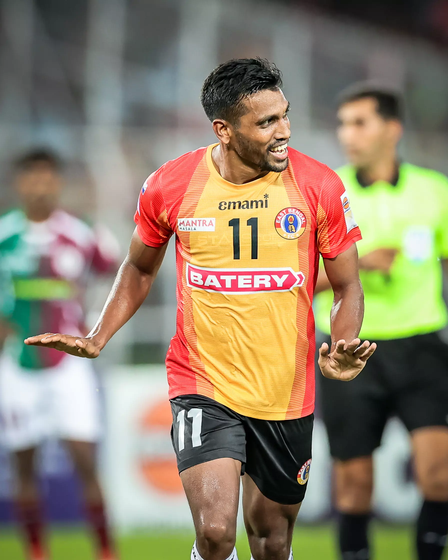 Nandhakumar Sekar celebrates after scoring the goal against Mohun Bagan in the Durand Cup on August 12, 2023.
