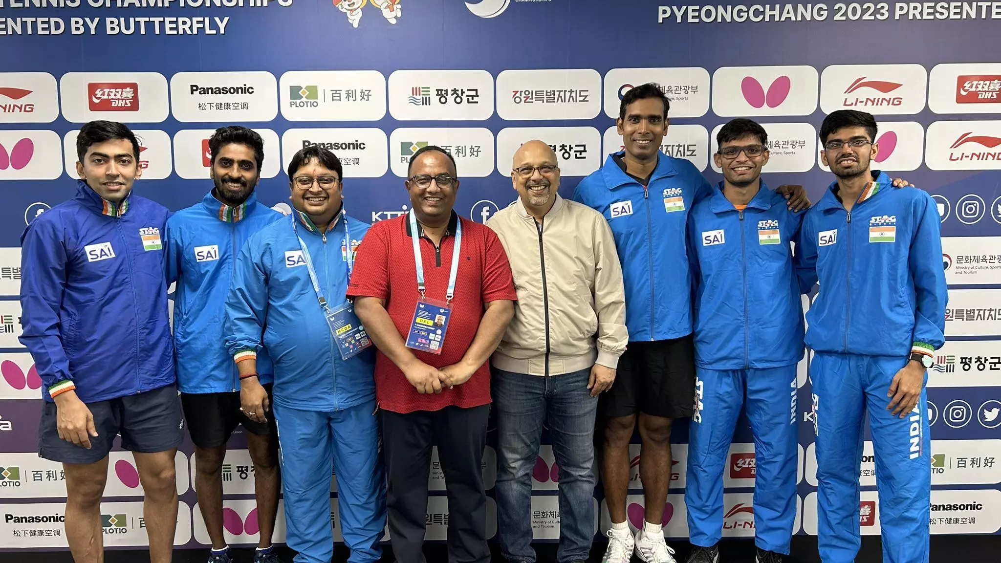 Indian mens table tennis team at the Asian Table Tennis Championships.