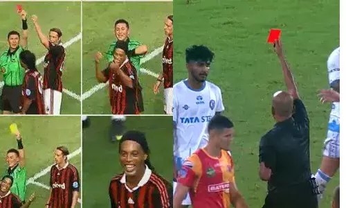 Hilarious referee mix-up mirrors Ronaldinhos famed incident in Indian Super League clash