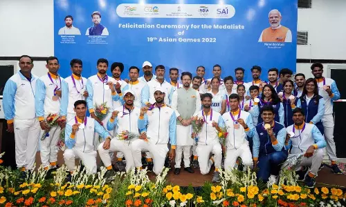 Sports Minister felicitates Asian Games medalists in Rowing, Shooting, Cricket