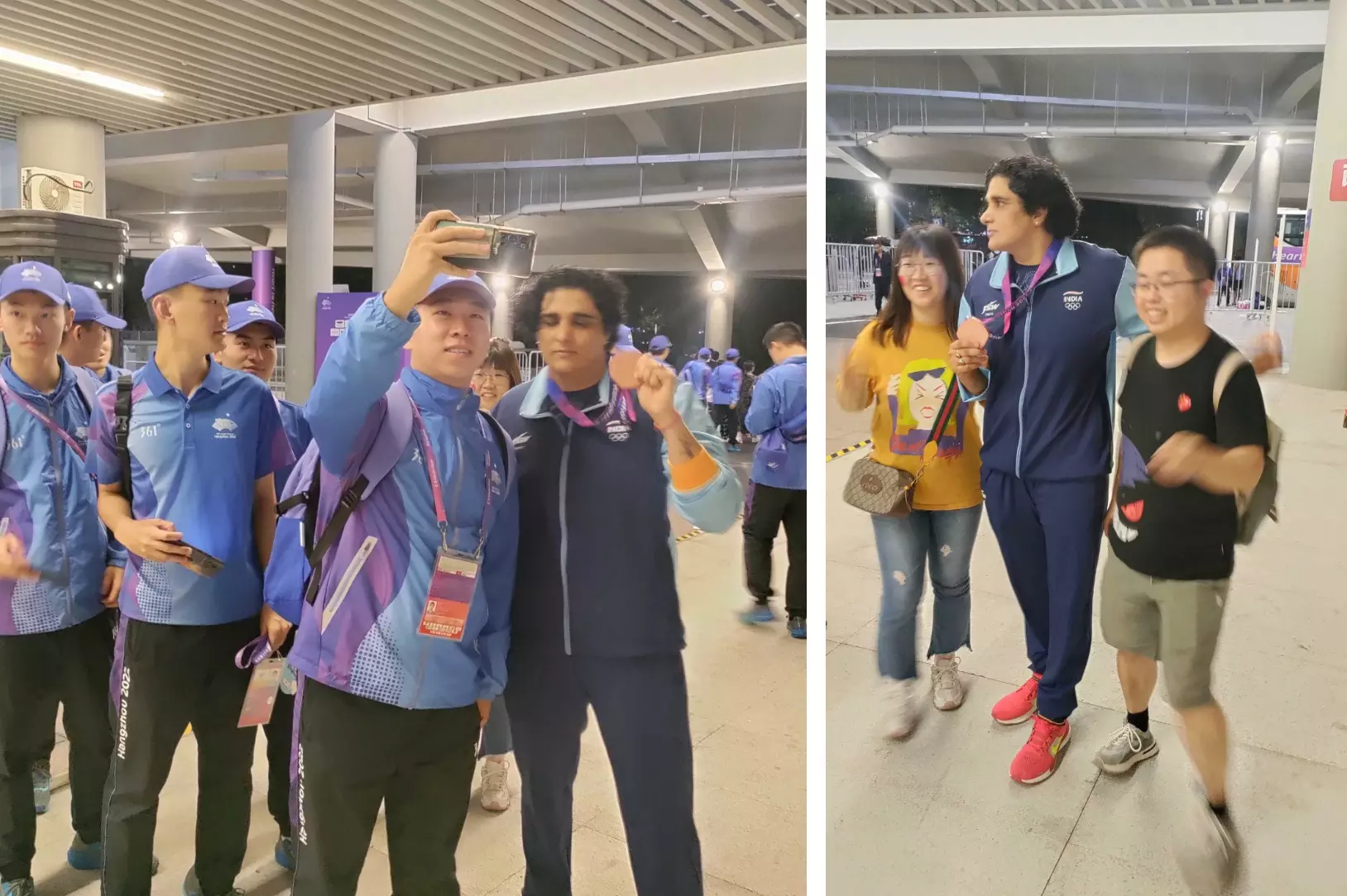 Seema Punia patiently obliges Chinese fans at the end of a long day 