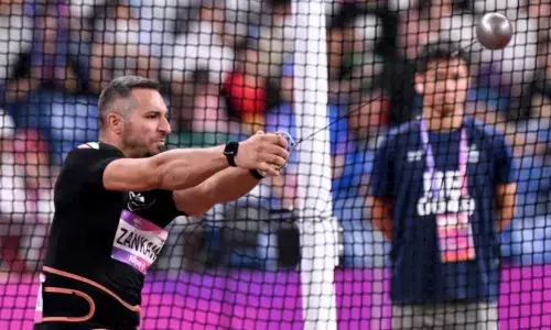 Technical official stable after being hit by hammer throw