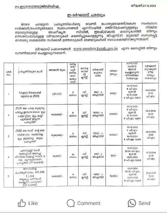 GCDA invites tenders for repairs at JLN Kochi
