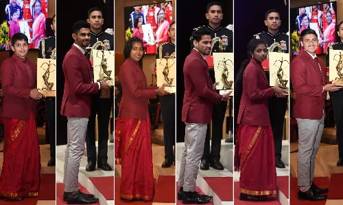 Indian athletes conferred with National Sports Awards by President Droupadi Murmu