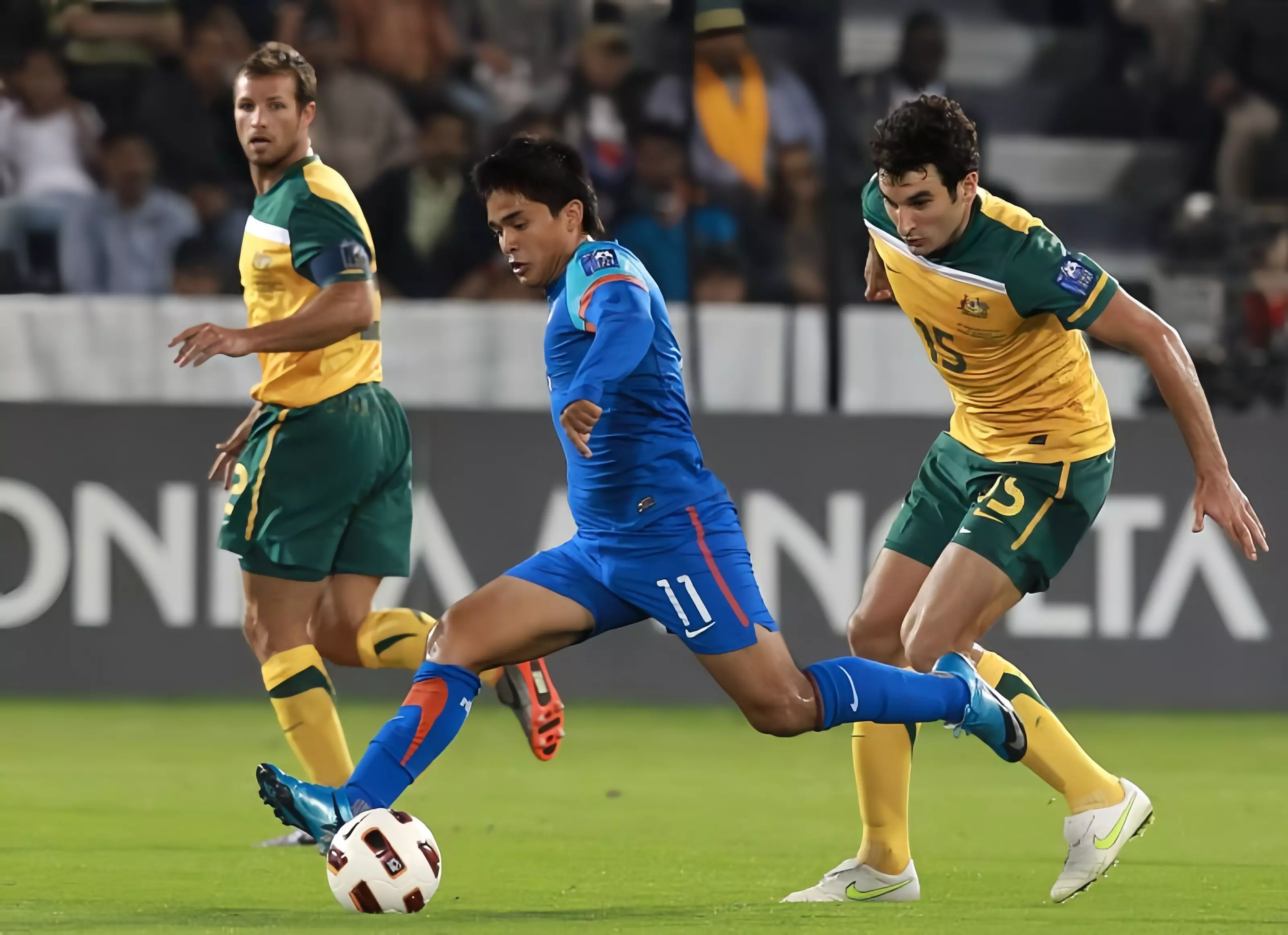 Indias Sunil Chhetri playing against Australia in the 2011 AFC Asian Cup