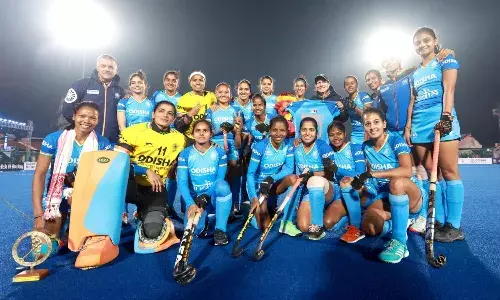 Indian women’s hockey team after win