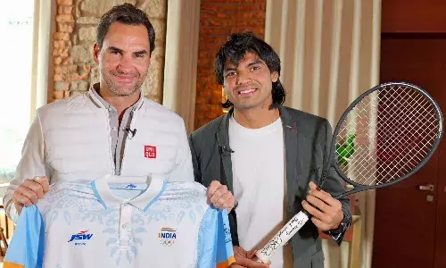 Roger Federer with Neeraj Chopra Roger Federer with Neeraj Chopra