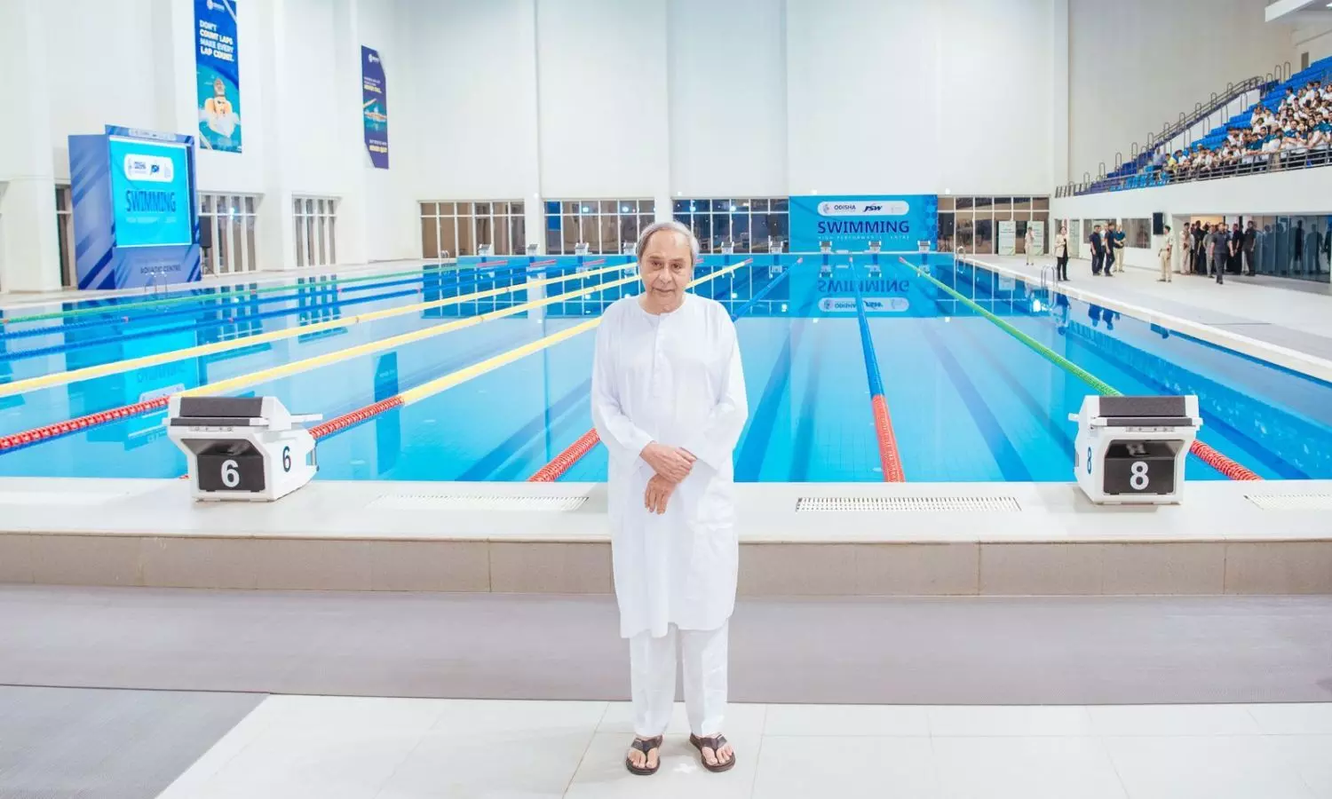 Odisha CM Naveen Patnaik at the indoor aquatic centre in Kalinga Stadium, Bhubaneswar, on Saturday. Odisha CM Naveen Patnaik at the indoor aquatic centre in Kalinga Stadium, Bhubaneswar, on Saturday.