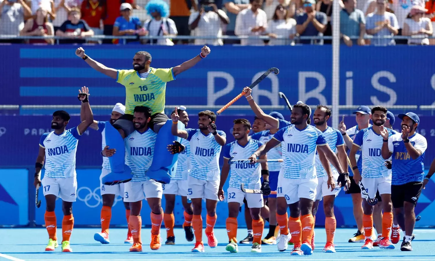 Indian Hockey team elated after winning the bronze medal match against Spain. (Photo Credit: Getty)