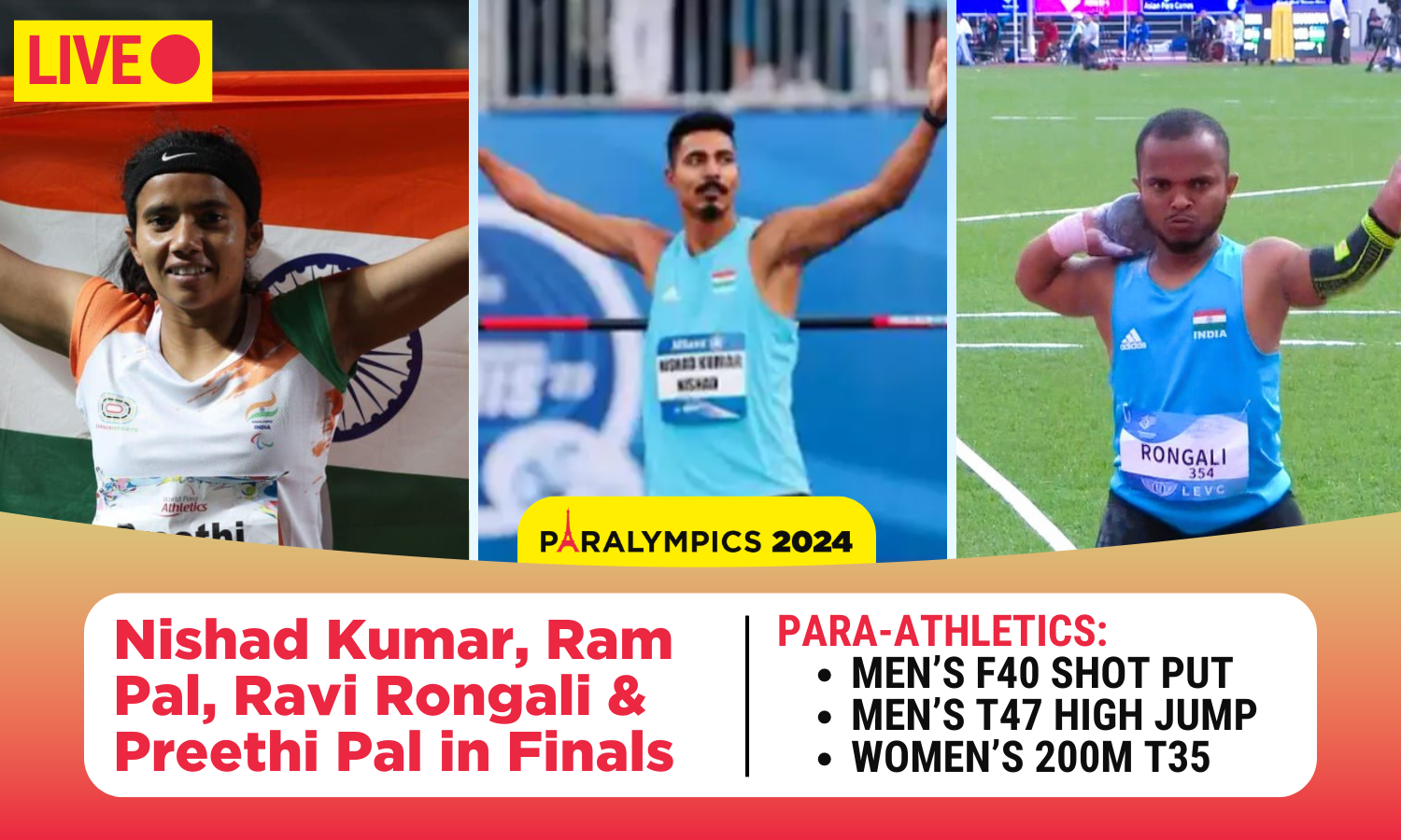 Paralympics 2024 ParaAthletics LIVE Ravi Rangoli, Nishad Kumar, Ram