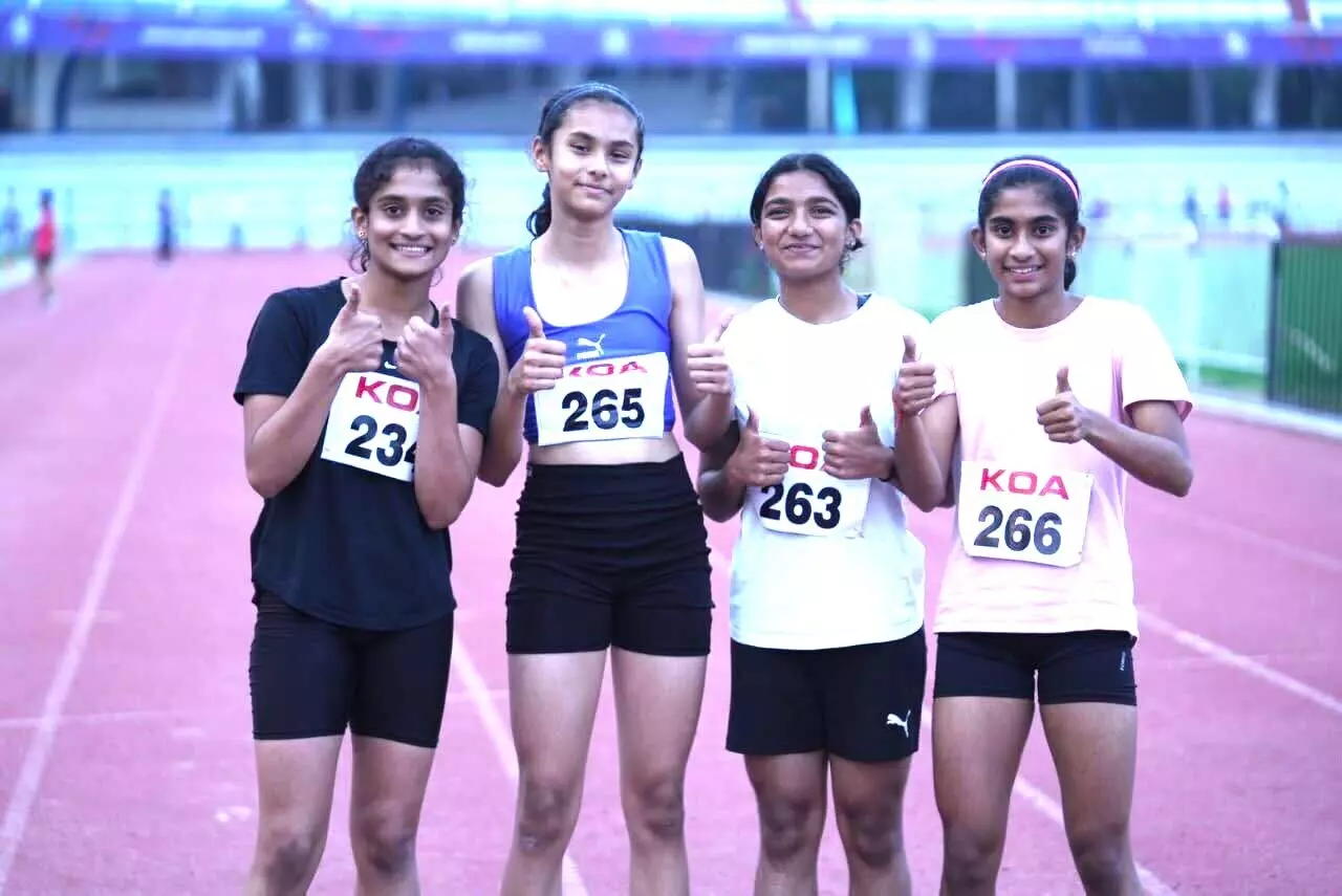 The Mysore Girls team, winners of the 4x100m Relay Gold Medal. (Photo Credit: Special Arrangement) The Mysore Girls team, winners of the 4x100m Relay Gold Medal. (Photo Credit: Special Arrangement)