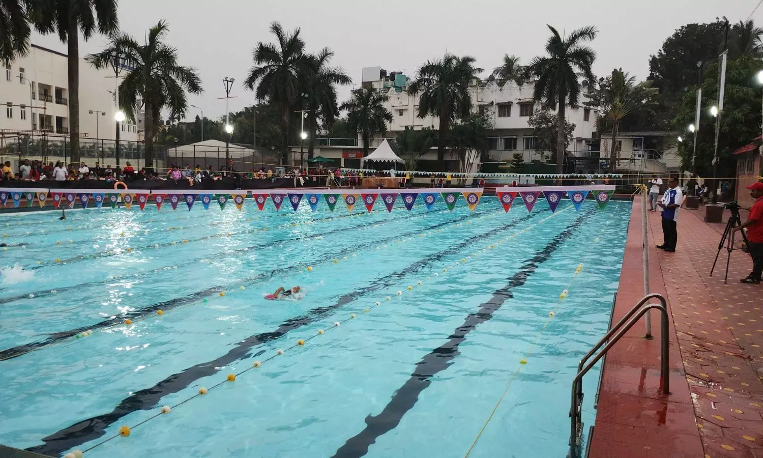 Swimmers competing at the EMCs invitational tournament. 