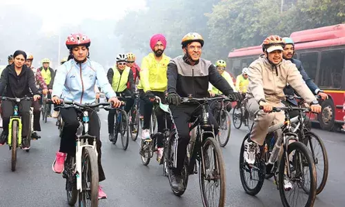 Sports minister Mansukh Mandaviya flags off Fit India Cycling Drive Sports minister Mansukh Mandaviya flags off Fit India Cycling Drive