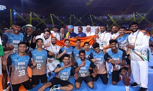 Indian mens team celebrates after winning the 2025 Kho Kho World Cup
