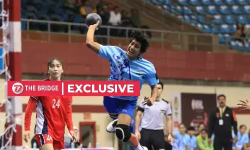 Bhawana in action at the Asian Handball Cships