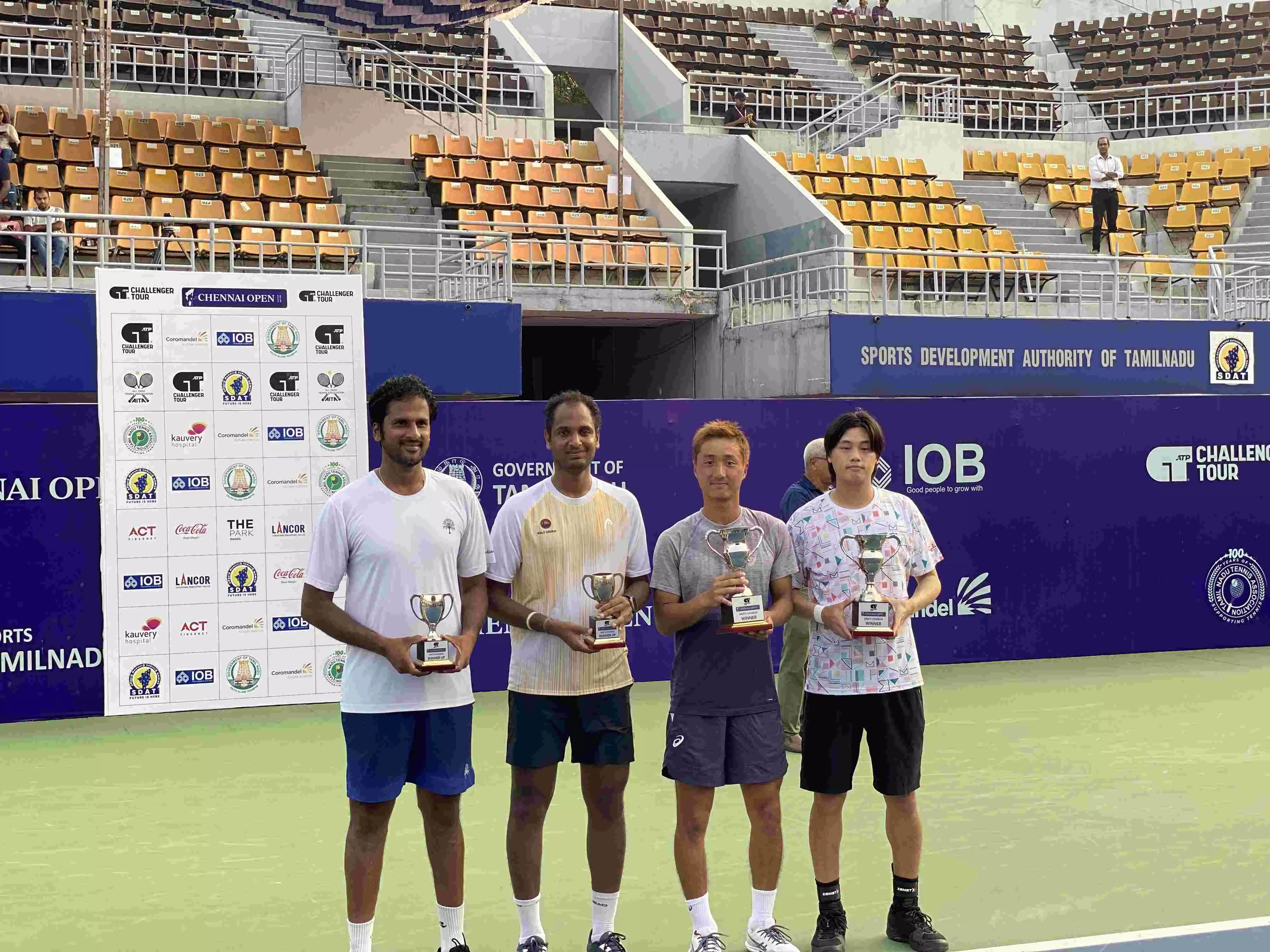 Saketh Myneni and Ramkumar with Shintaro Mochizuki and Kaito Uesugi. (Photo Credit: Arjun Mylvahanan/The Bridge)