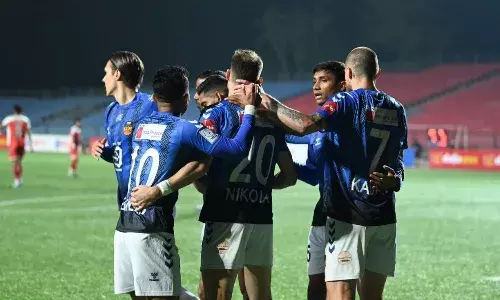 Inter Kashi celebrate a goal against Aizawl FC Inter Kashi celebrate a goal against Aizawl FC