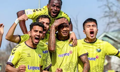 Real Kashmir celebrate a goal against Namdhari FC in 2024-25 I-League Real Kashmir celebrate a goal against Namdhari FC in 2024-25 I-League
