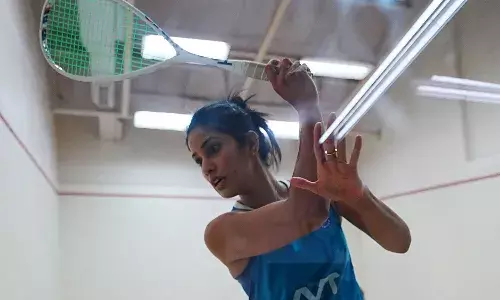 Joshna Chinappa in action at 2025 India Open Squash