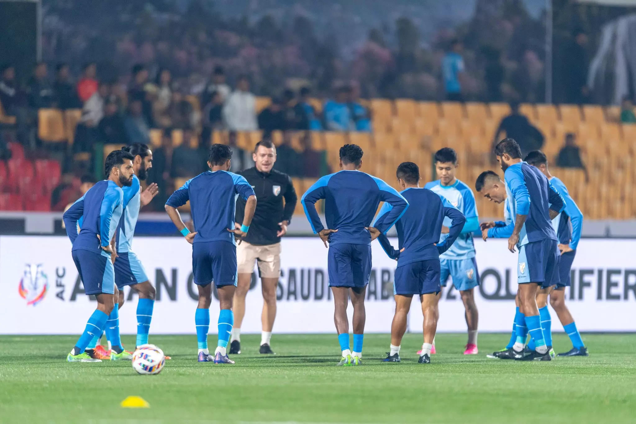 The Indian mens football team warming up ahead of their 2027 Asia Cup Qualifiers clash against Bangladesh (Photo credit: AIFF)