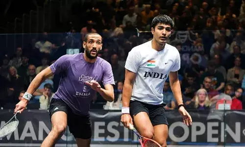 Abhay Singh (white) in action against Declan James at 2025 Manchester Open