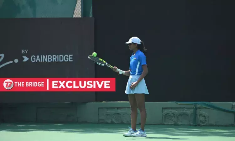 Maaya Rajeshwaran in a practice session ahead of the 2025 Billie Jean King Cup Asia Oceania Group 1 matches in Mumbai