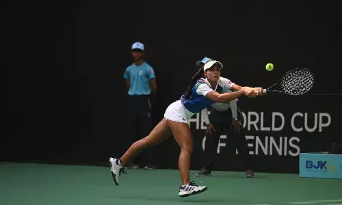 Vaidehi Chaudhari in action at the Billie Jean King Cup in Pune