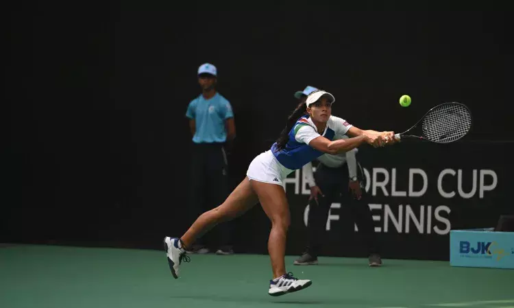 Vaidehi Chaudhari in action at the Billie Jean King Cup in Pune