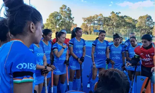 Indian womens hockey team during their practice series against Australia A