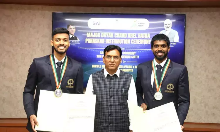 Chirag Shetty and Satwiksairaj Rankireddy presented with Major Dhyan Chand Khel Ratna Award Chirag Shetty and Satwiksairaj Rankireddy presented with Major Dhyan Chand Khel Ratna Award