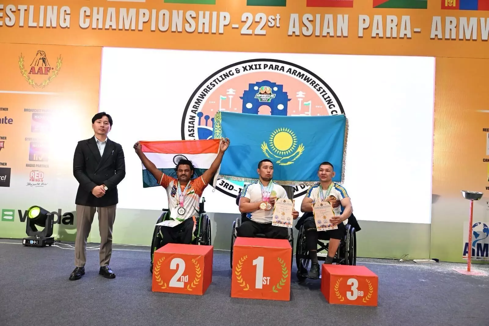 An elated Niranjan Singh on the podium. (Photo credit: Special arrangement) 