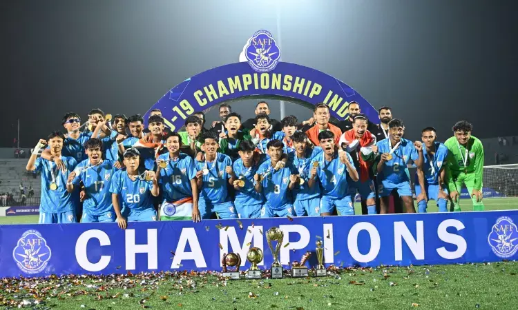 India celebrate after winning the 2025 SAFF Mens U19 Championship