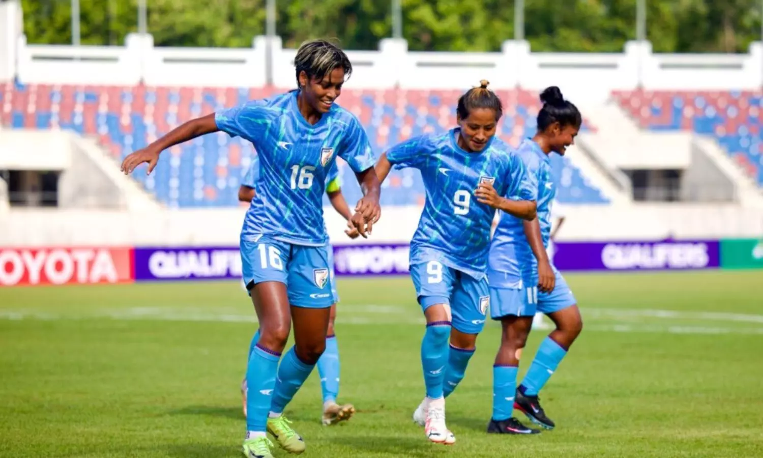 Indian womens football team celebrate a goal against Timor Leste Indian womens football team celebrate a goal against Timor Leste