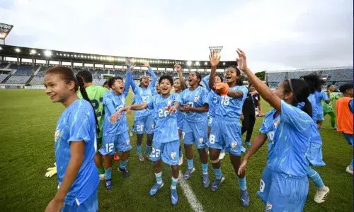 India U20 womens team celebrate after qualifying for 2026 AFC Asian Cup