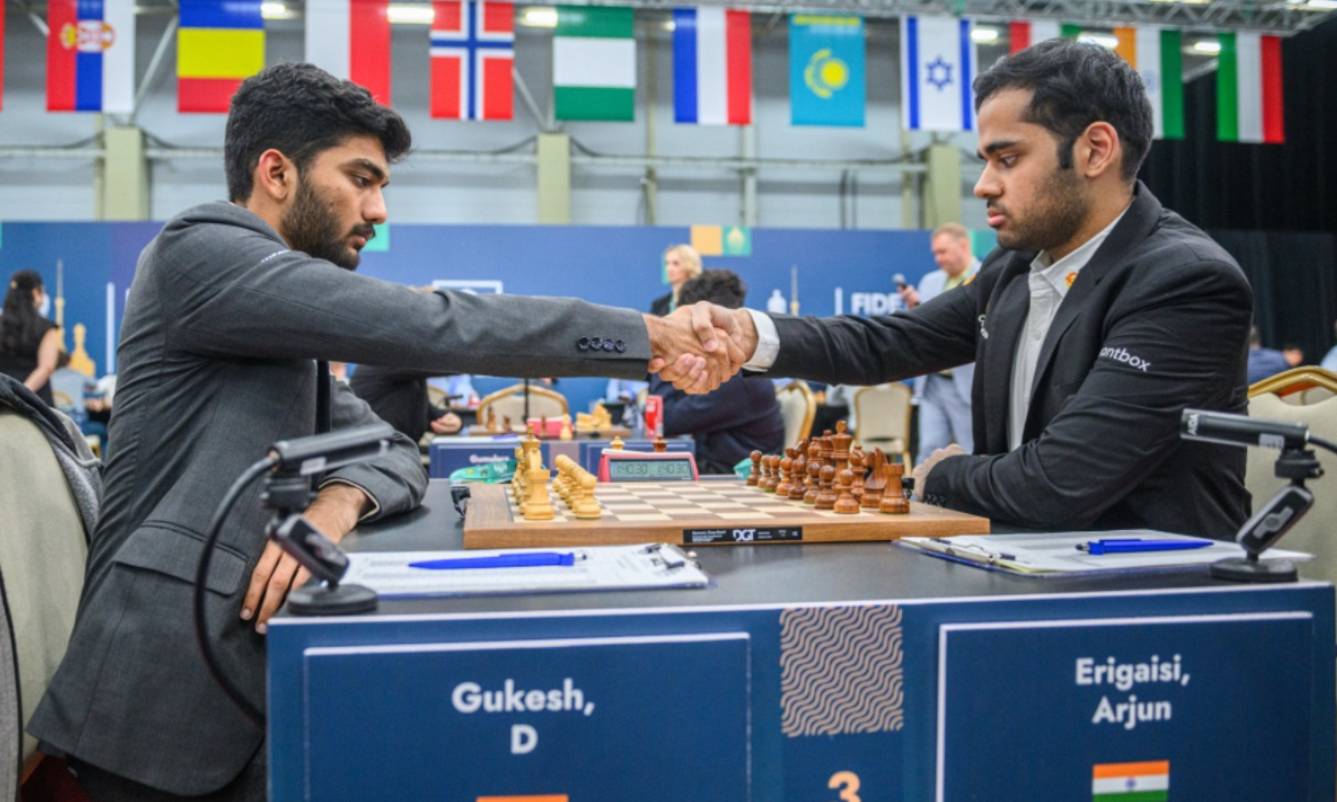 Arjun Erigaisi draws with Gukesh in round-3 Arjun Erigaisi draws with Gukesh in round-3