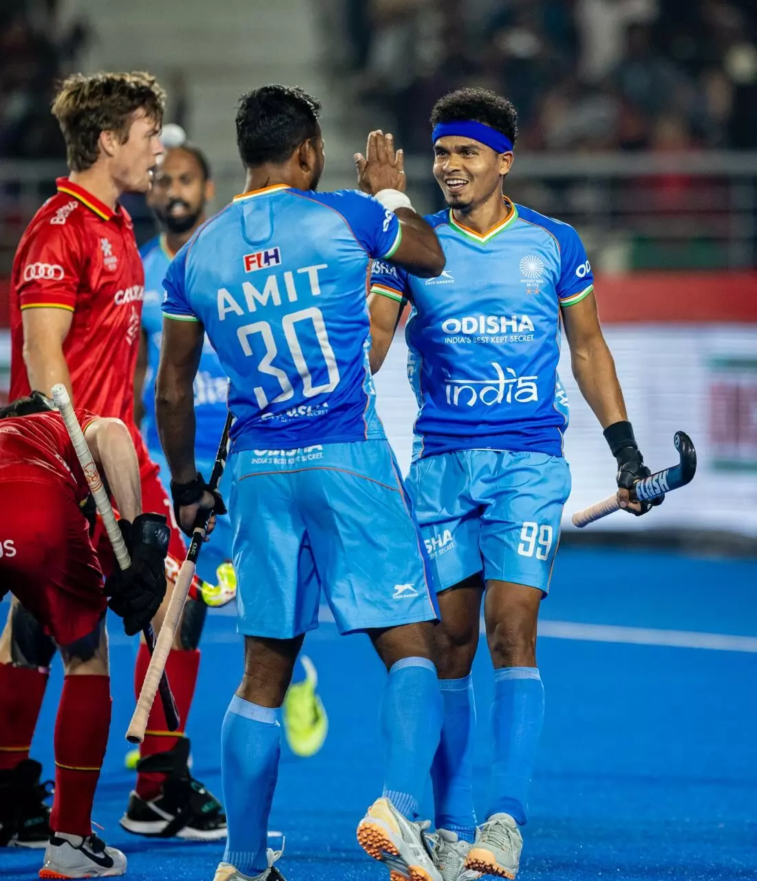 Amit Rohidas and Shilanand Lakra celebrate (Photo credit: Hockey India)