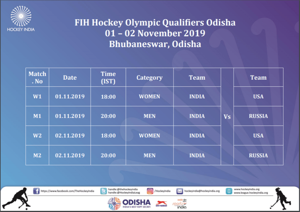 Schedule for the FIH Olympic Qualifiers Odisha