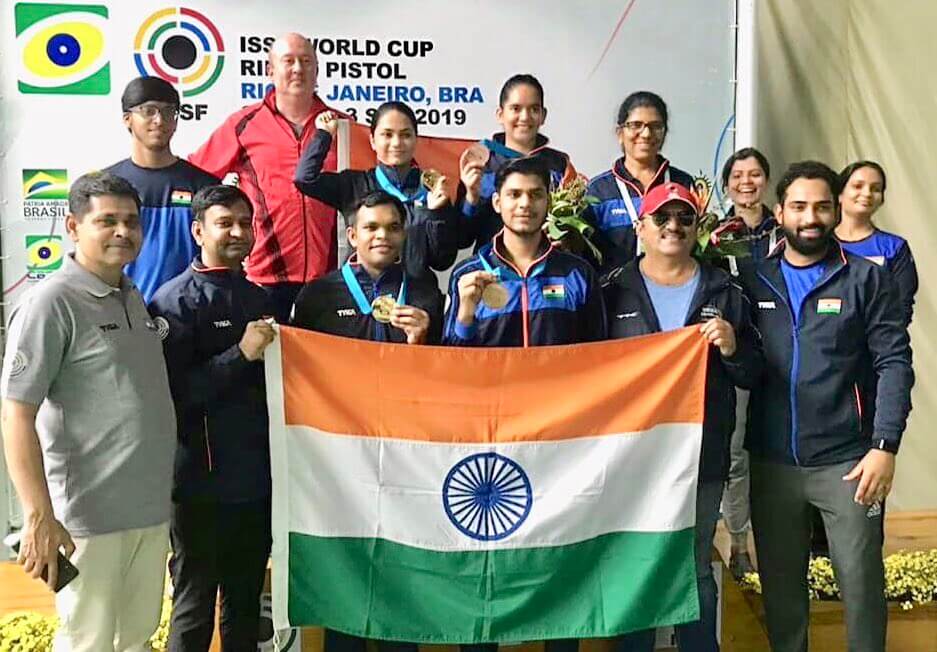 India's shooting contingent at the ISSF World Cup in Rio.