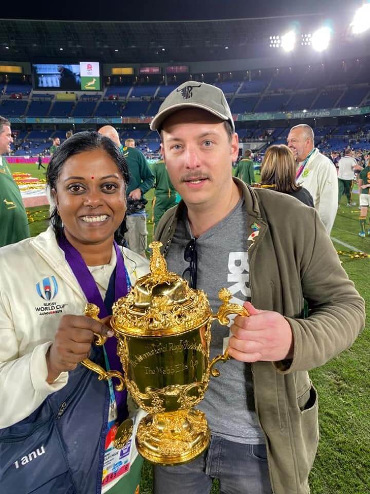 Tanushree Pillay poses with The Rugby World Cup