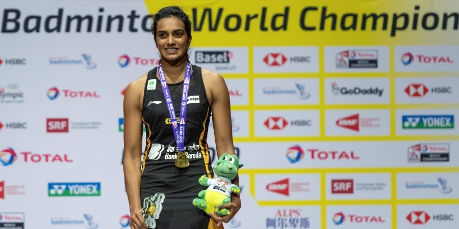 P V Sindhu after becoming the BWF World Champion in August 2019 