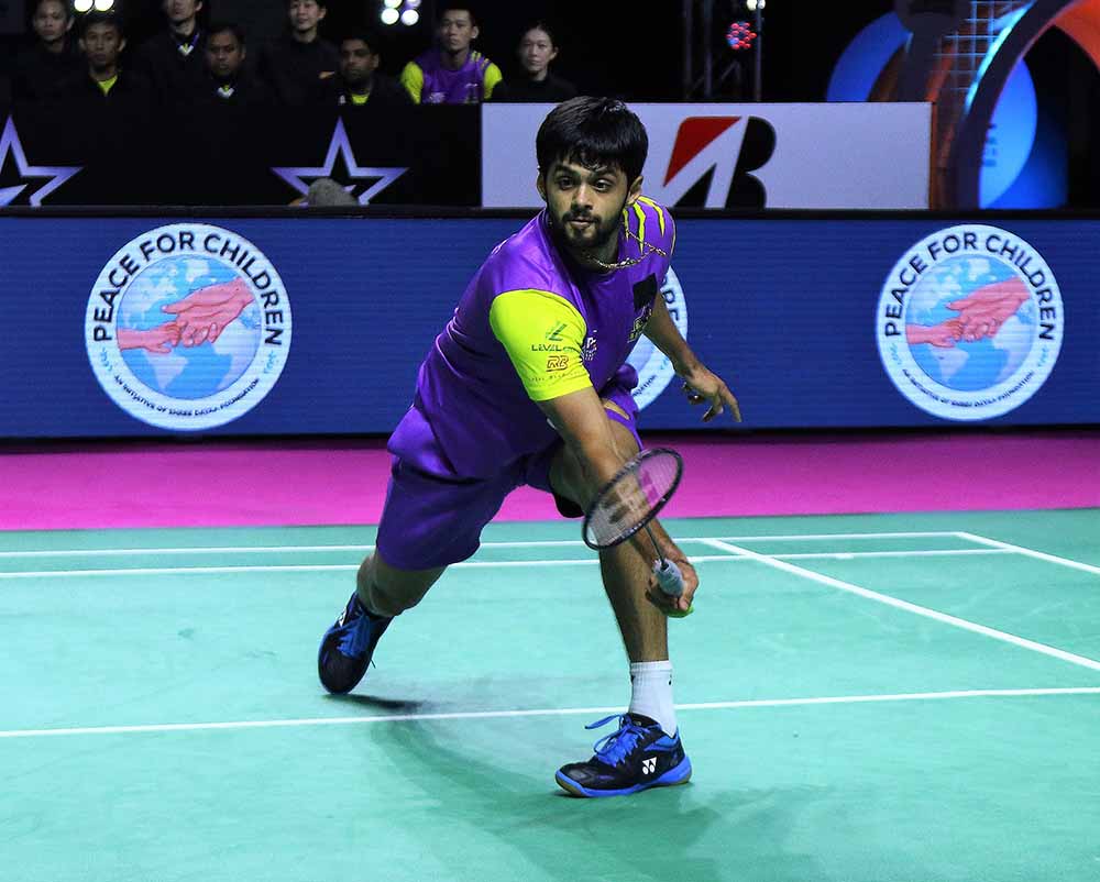Sai Praneeth leading charge for the Bengaluru Raptors during their last match in Chennai against the Chennai Superstarz (Image: PBL)